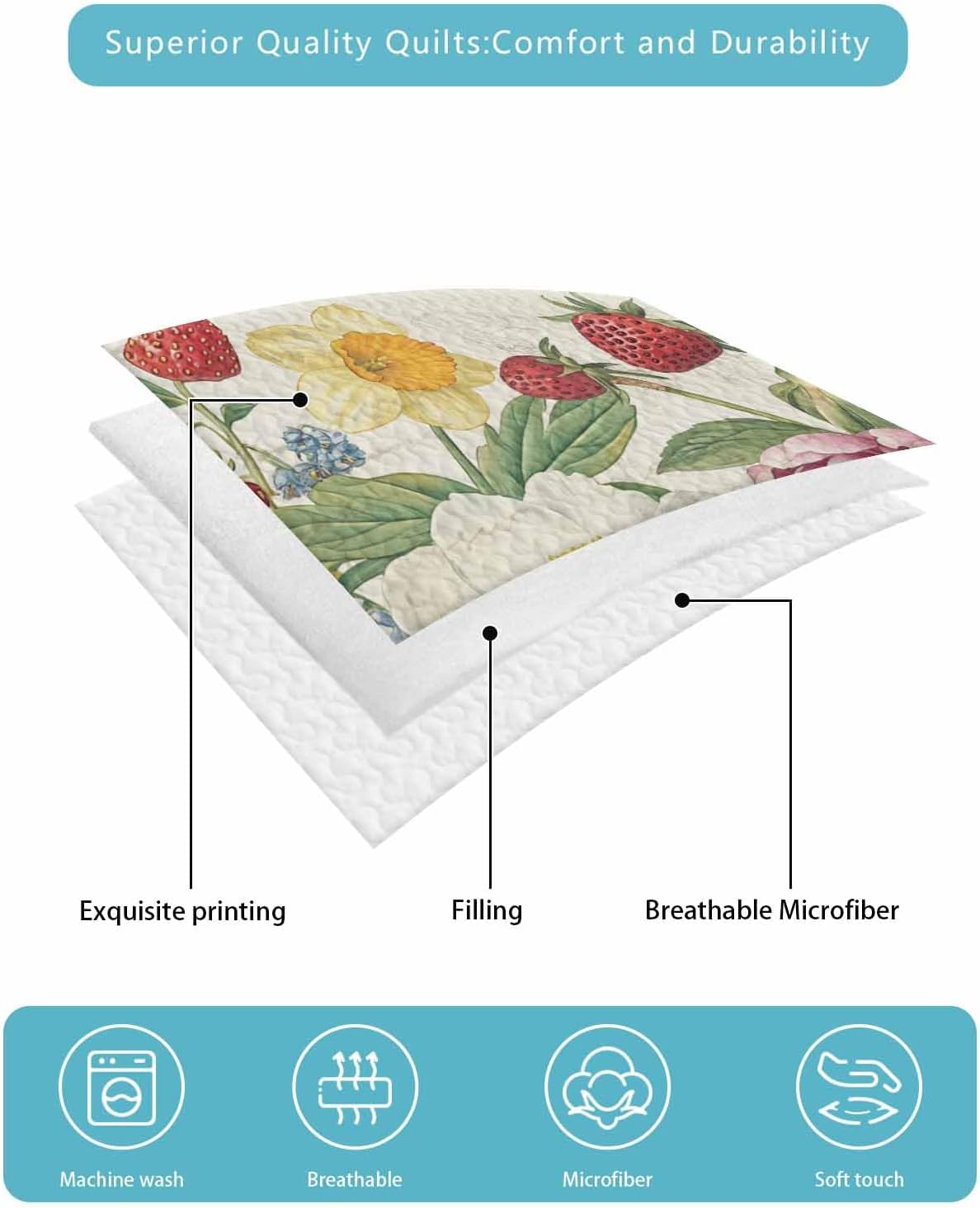 Twin XL Quilt Bedding Set with Blossom Flower Pattern