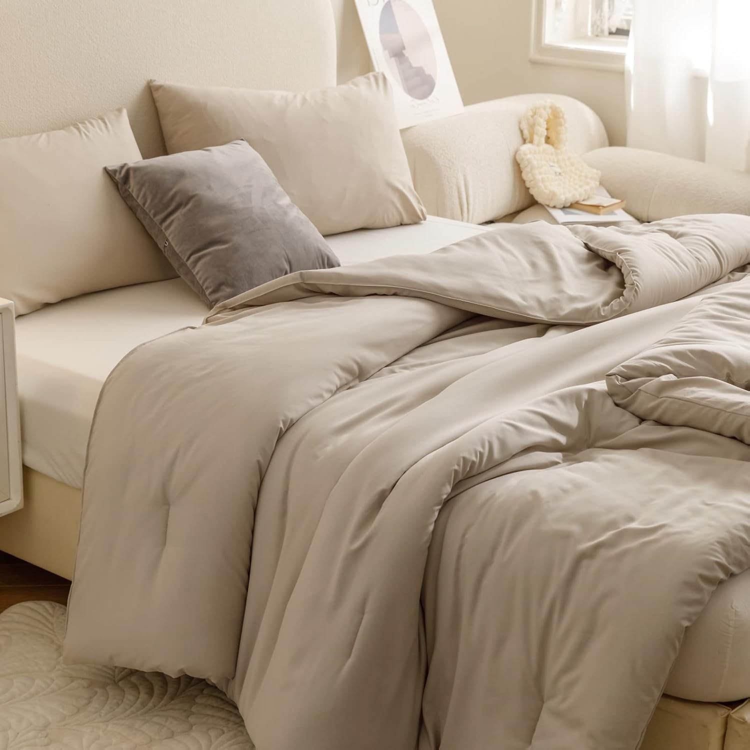 ROSGONIA Oatmeal King Comforter Set 3pcs