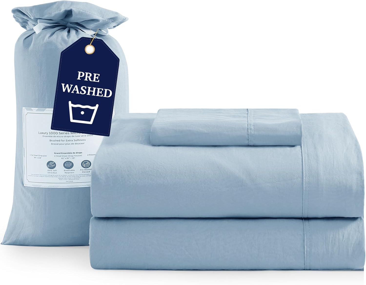 Casa Platino French Blue Twin Sheet Set 3 Piece