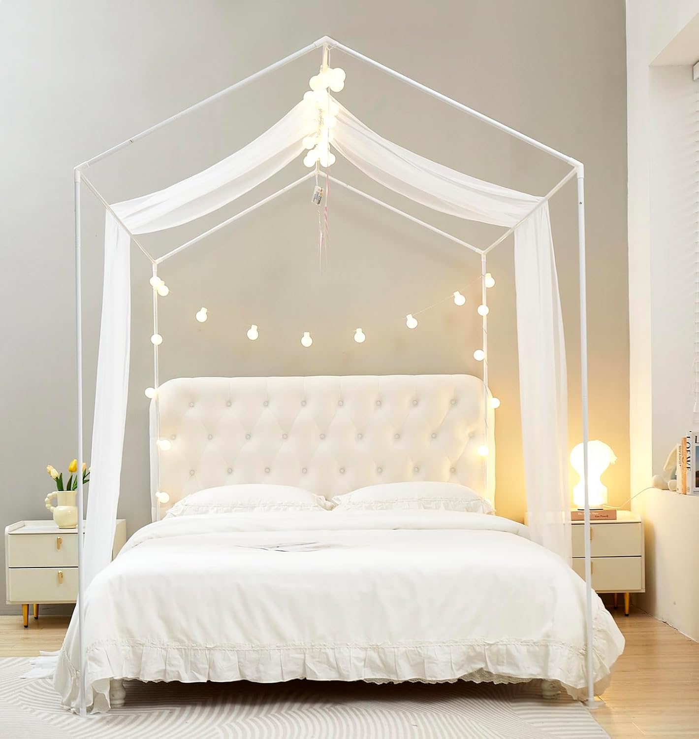 Mengersi Bed Canopy with Lights TwinTwin XL White