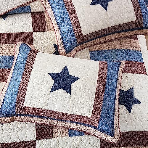 VISIMISI Cotton Bedding Quilt Set 3 Pieces Reversible Star Pattern