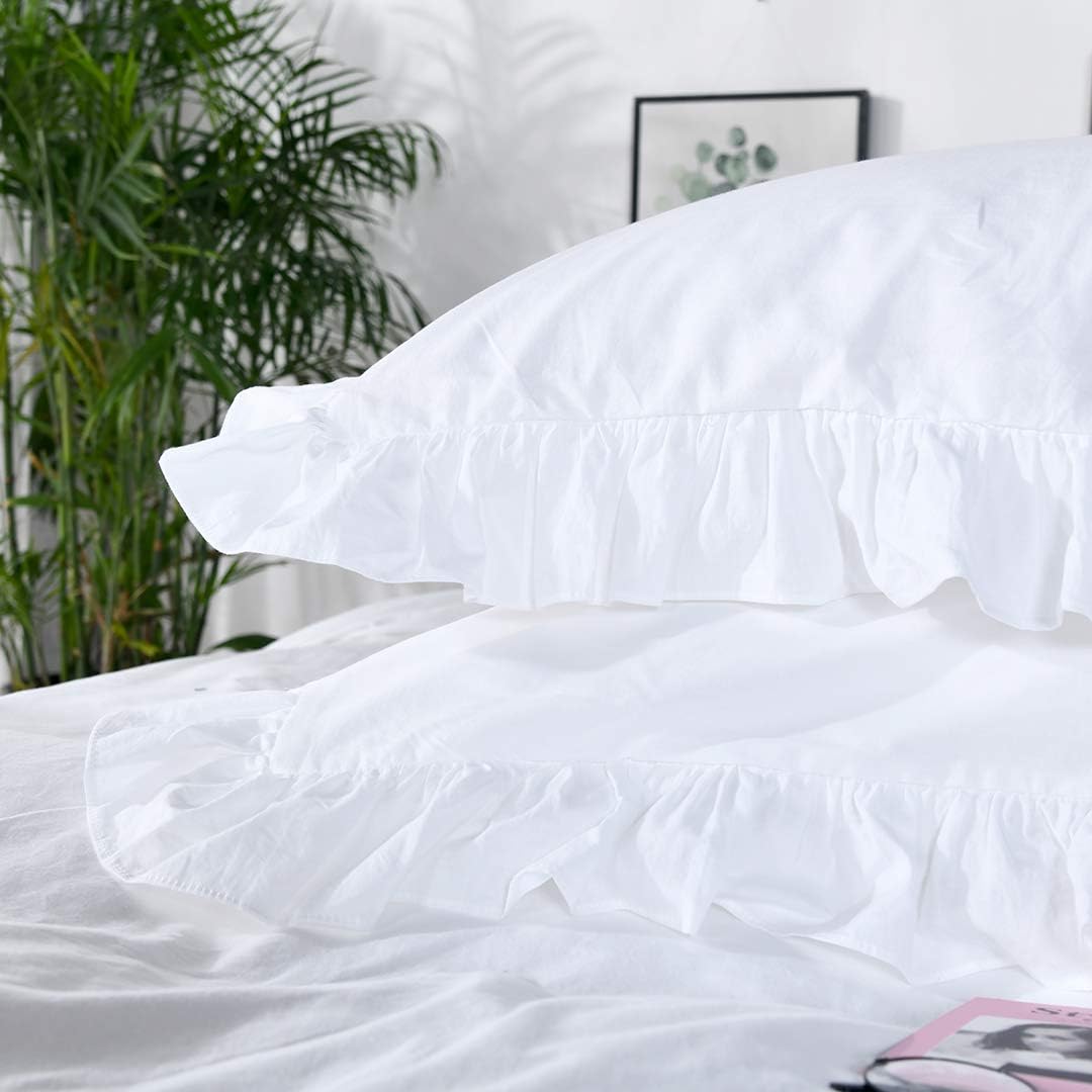 QSH White Ruffle Twin Duvet Cover Set 3 Pieces