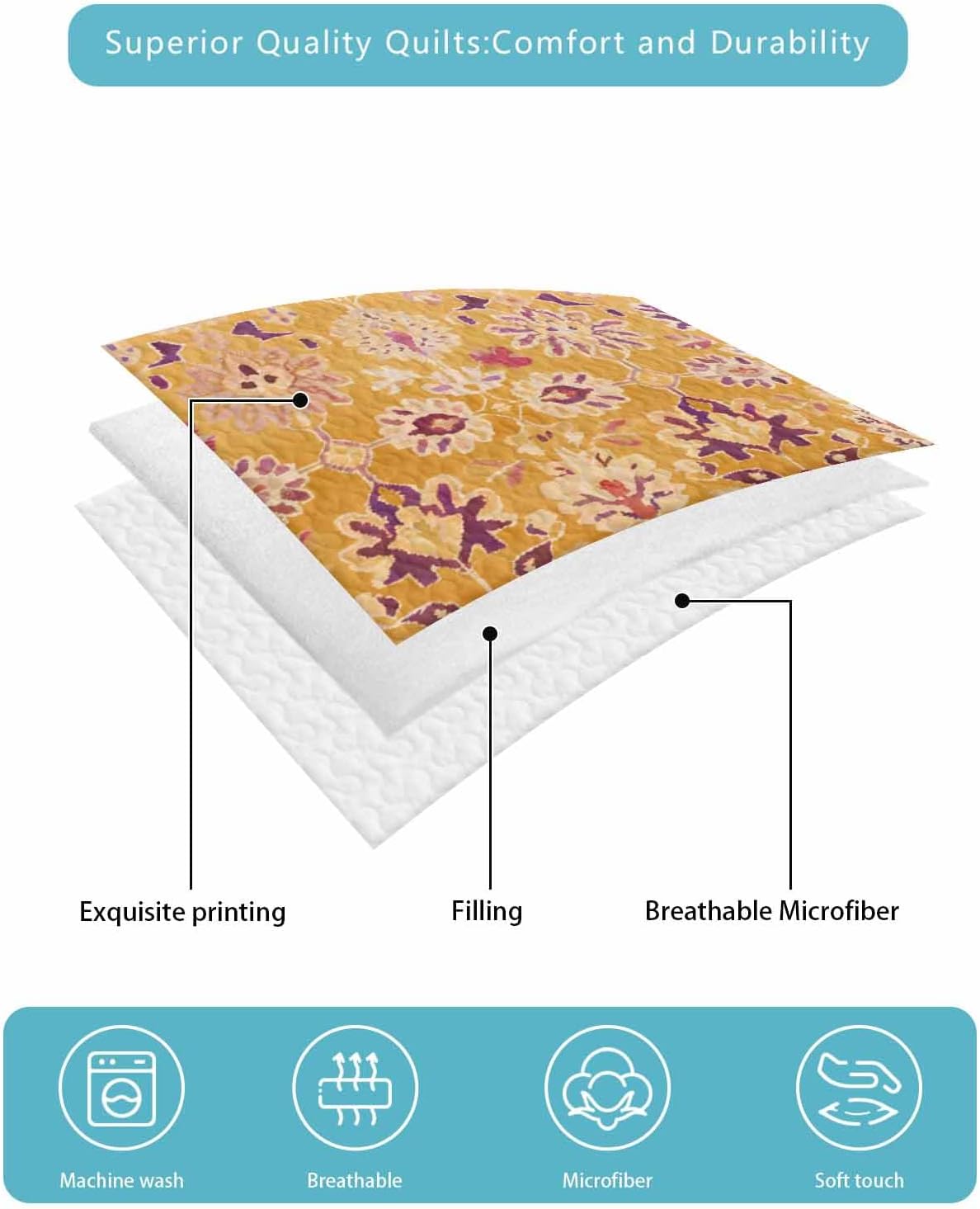 Stongaro Twin XL Quilt Set 3-Piece Lightweight Breathable Comforter
