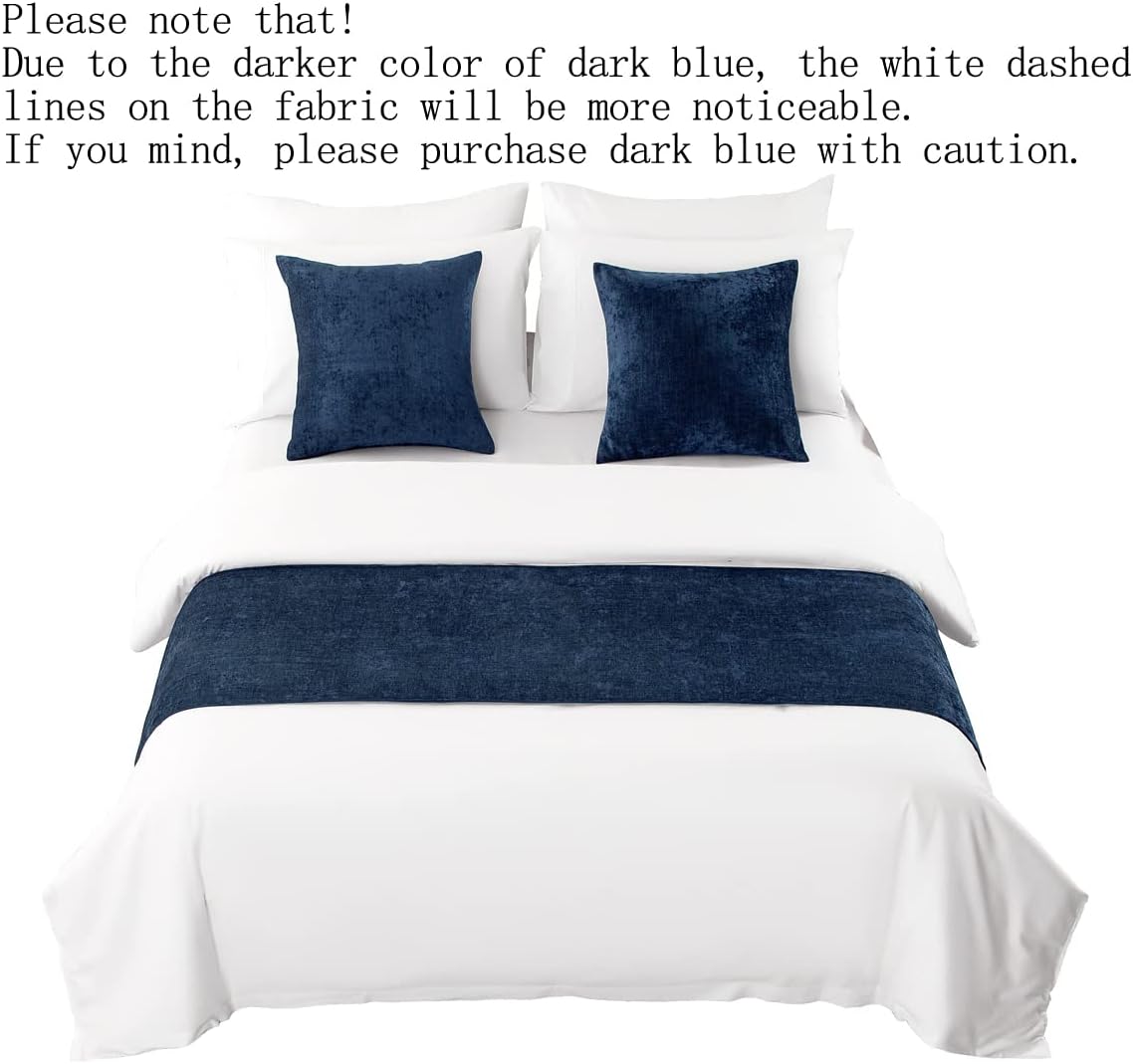 AMBERIS Dark Blue Chenille Bed Runner