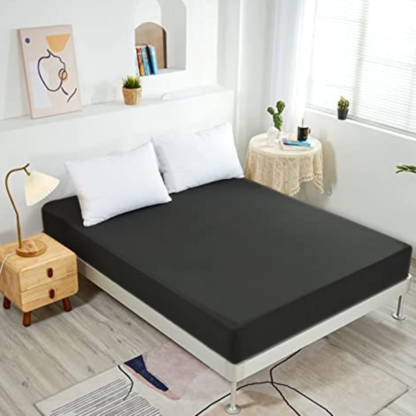 NHNHN Fitted Sheet Full Size Black 54x75