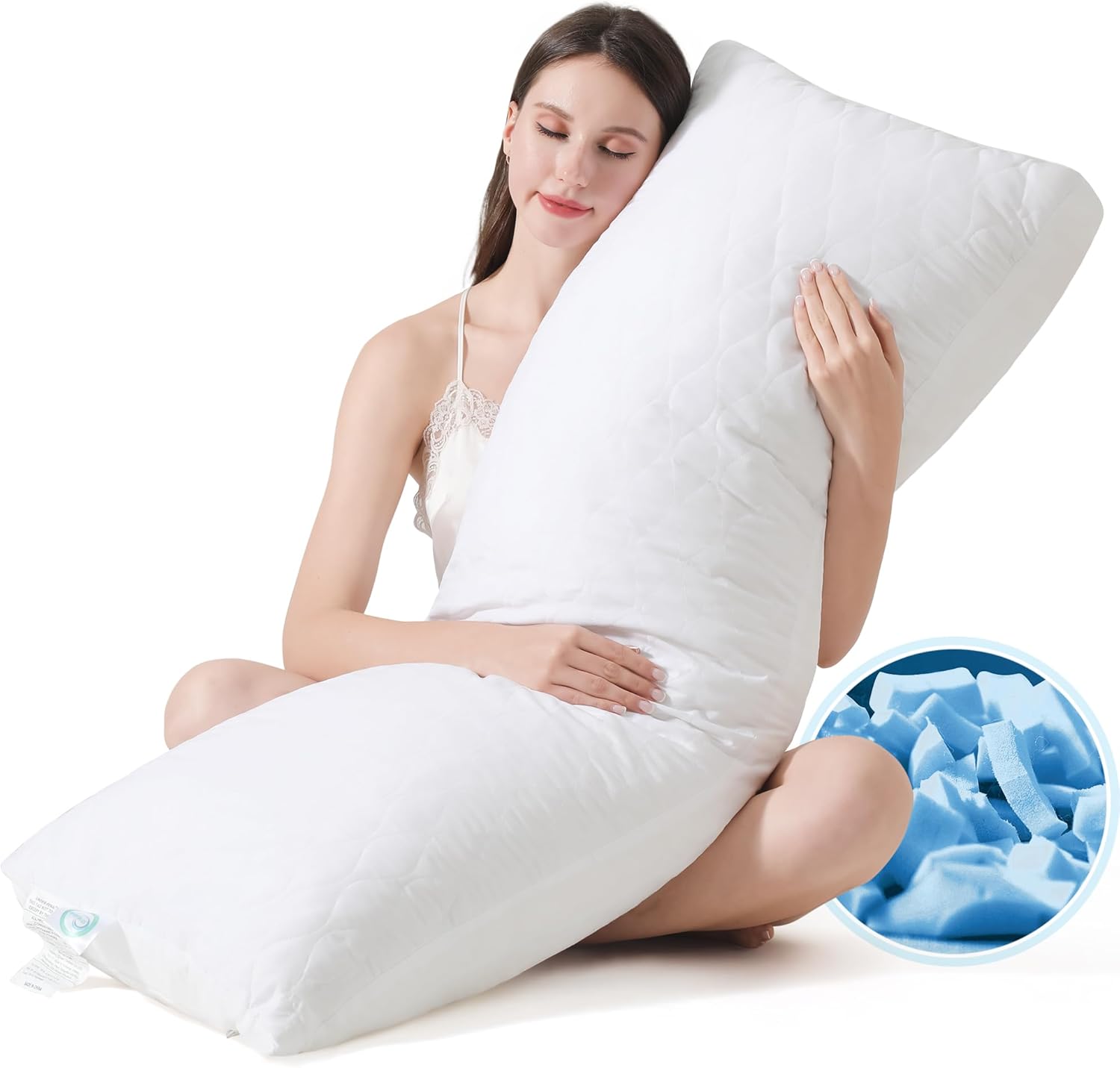DOWNSTORIA Memory Foam Body Pillow - Fluffy Supportive 20x54 Inch White