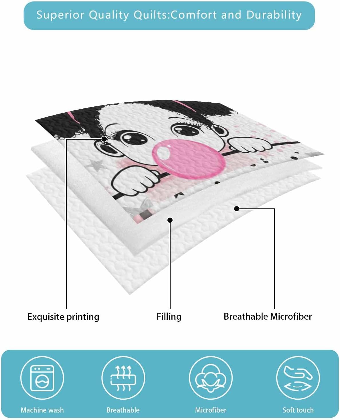 Stongaro Quilt Twin XL Cute Girl Comforter Set 3 Pieces