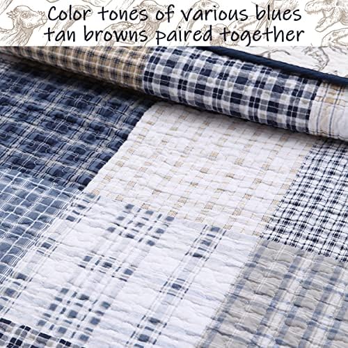 Cozy Line Benjamin Dinosaur Plaid Quilt Set Twin 2 Piece