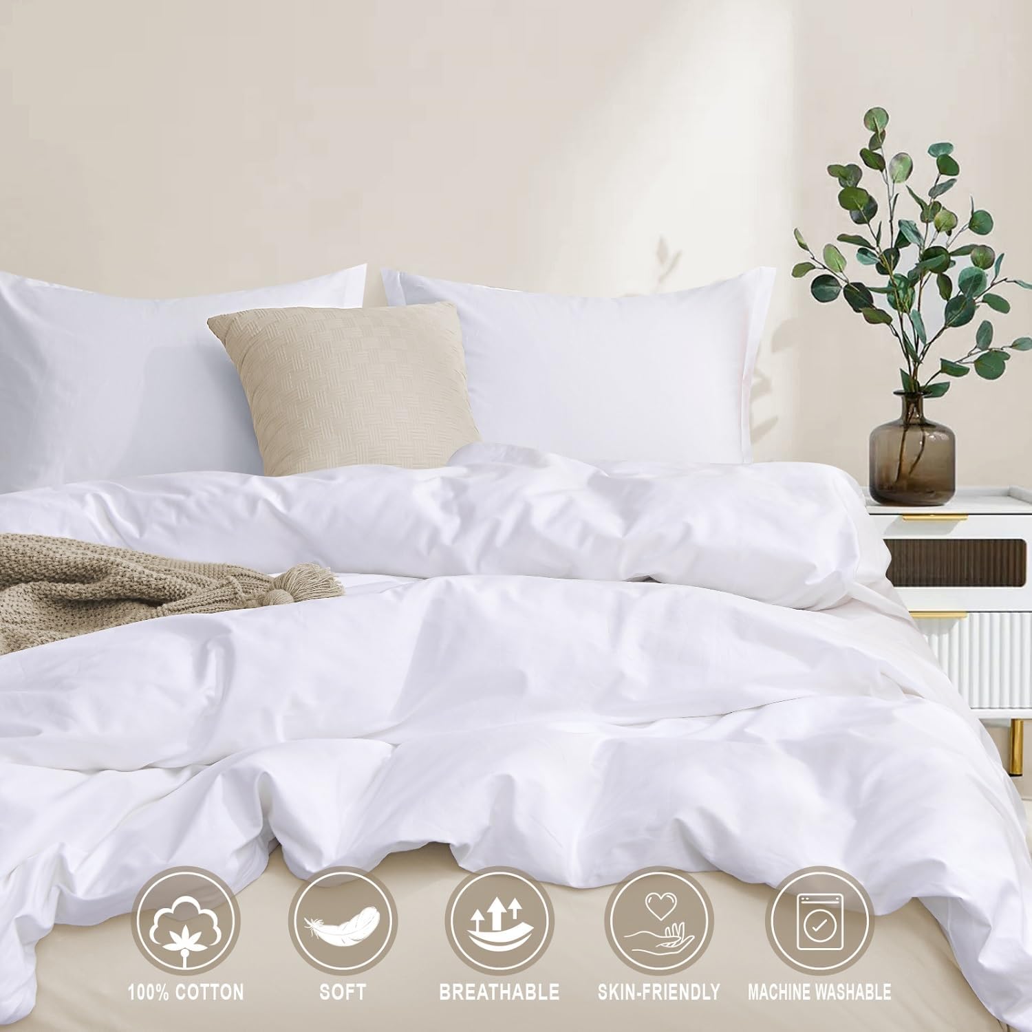 100 Cotton Duvet Cover Set Hidden Zipper QueenFull