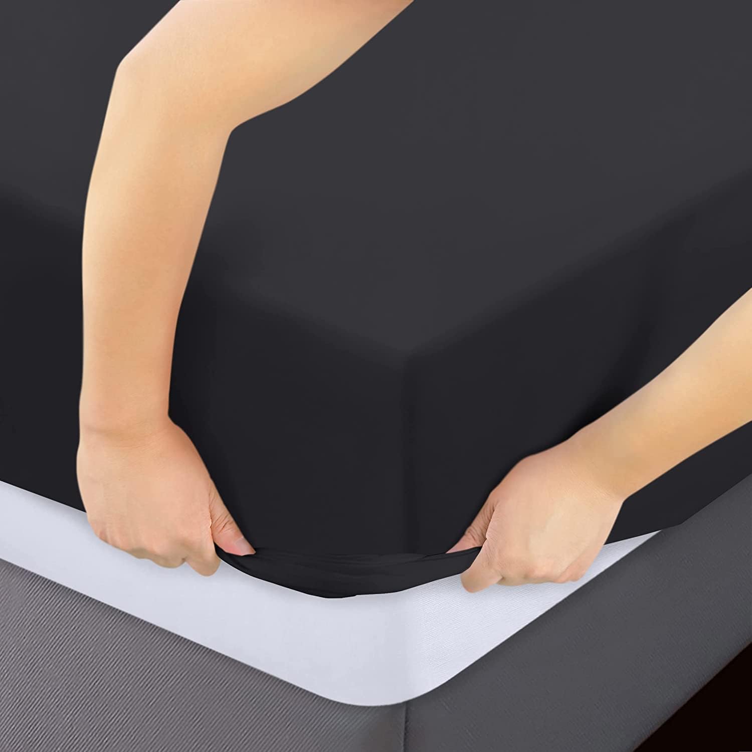 NHNHN Fitted Sheet Full Size Black 54x75