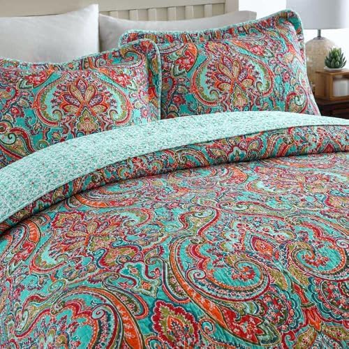 NEWLAKE Reversible Patchwork Quilt Set King Size Cotton