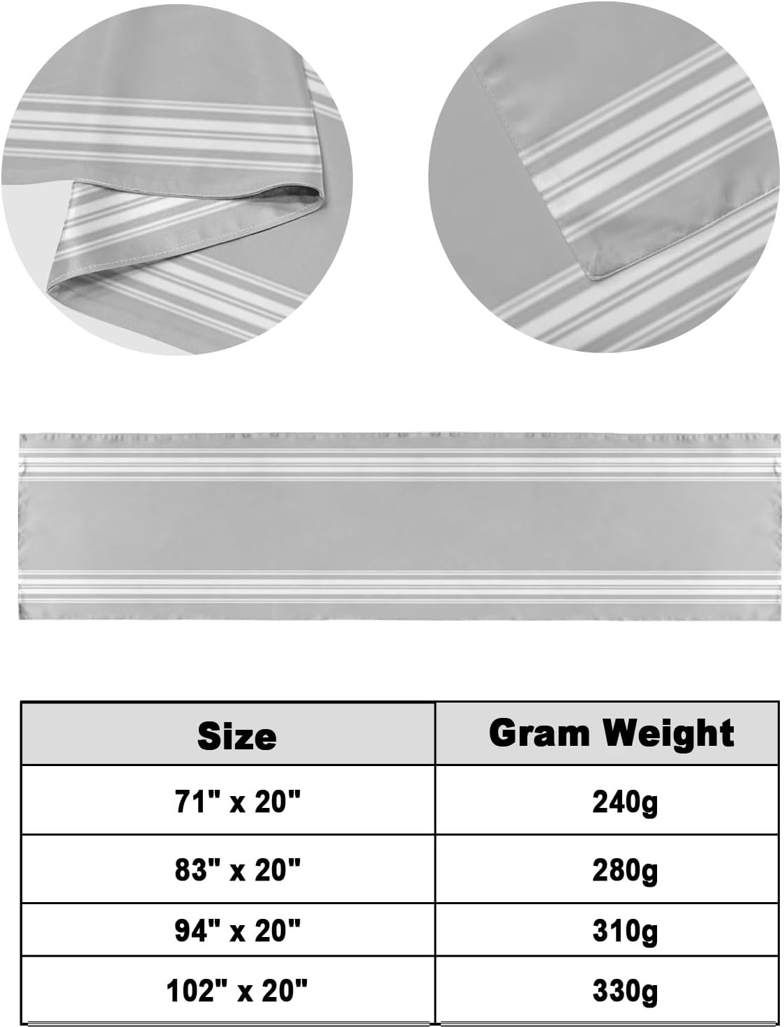 Ldtrchee Bed Runner King Size Satin Grey Striped