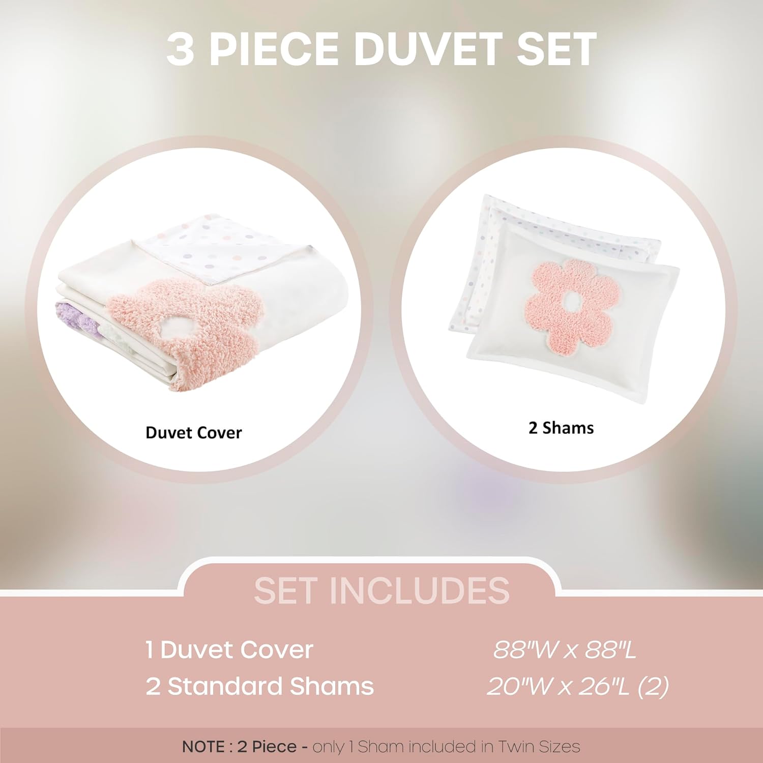 Queen Duvet Cover Set for Girls - Floral Polka Dot Reversible