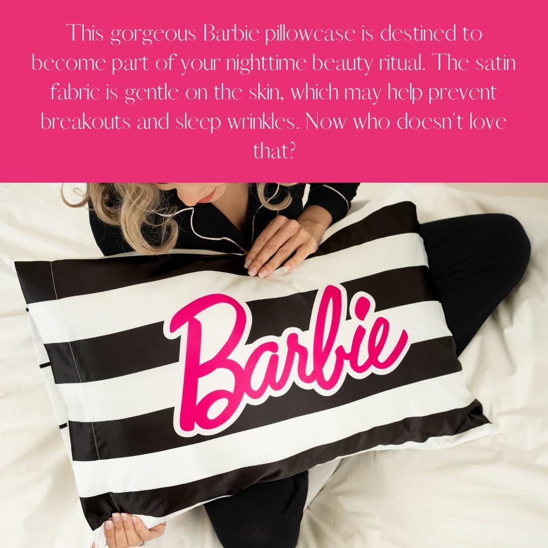 Franco Collectibles Barbie Black White Striped Pillowcase 20x30