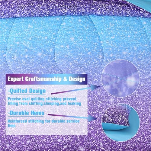 JQinHome Glitter Comforter Set Twin Size Blue Purple