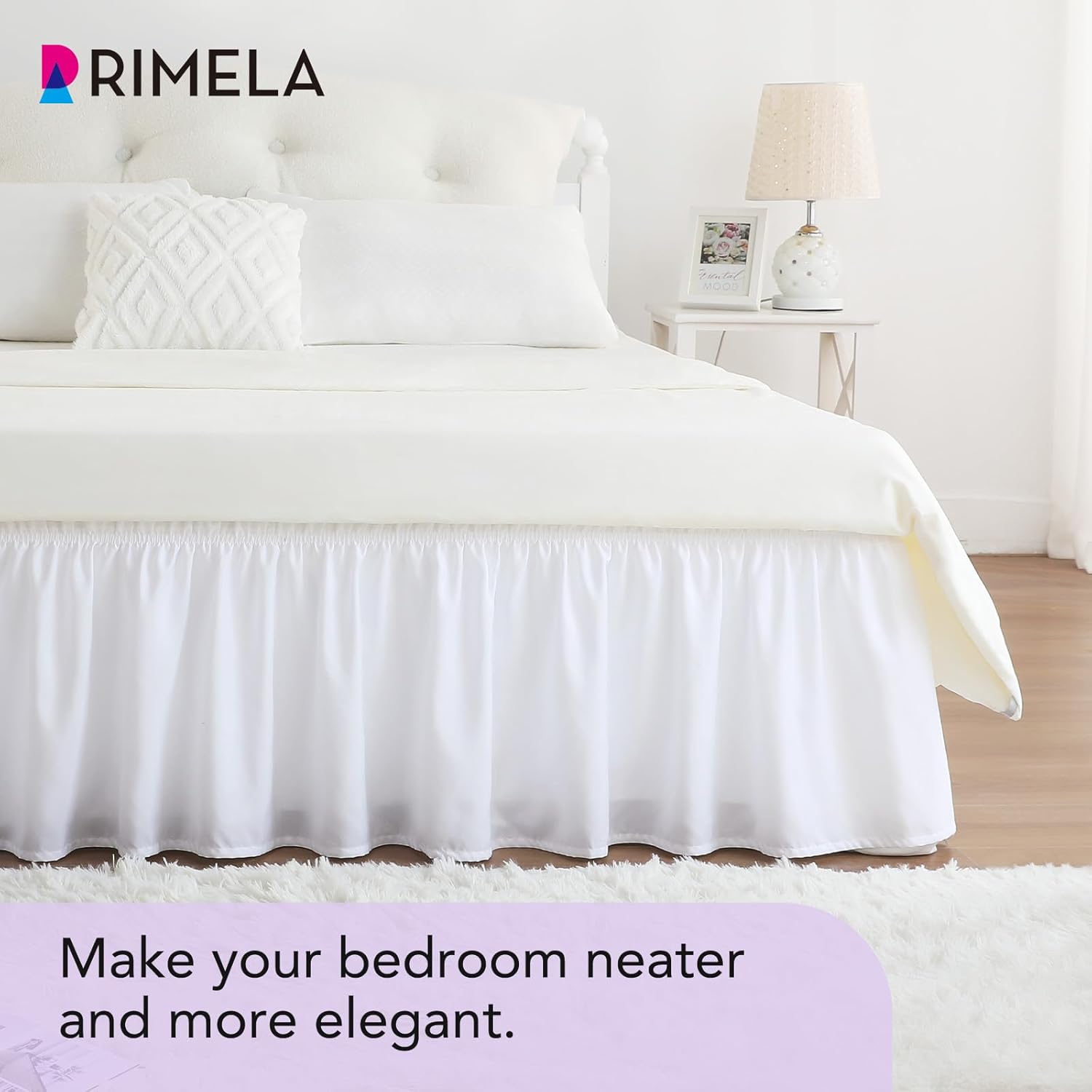 RIMELA Queen Size 15 Inch Drop Bed Skirt with Elastic Straps