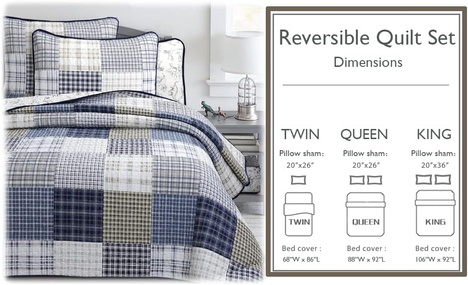 Cozy Line Benjamin Dinosaur Plaid Quilt Set Twin 2 Piece