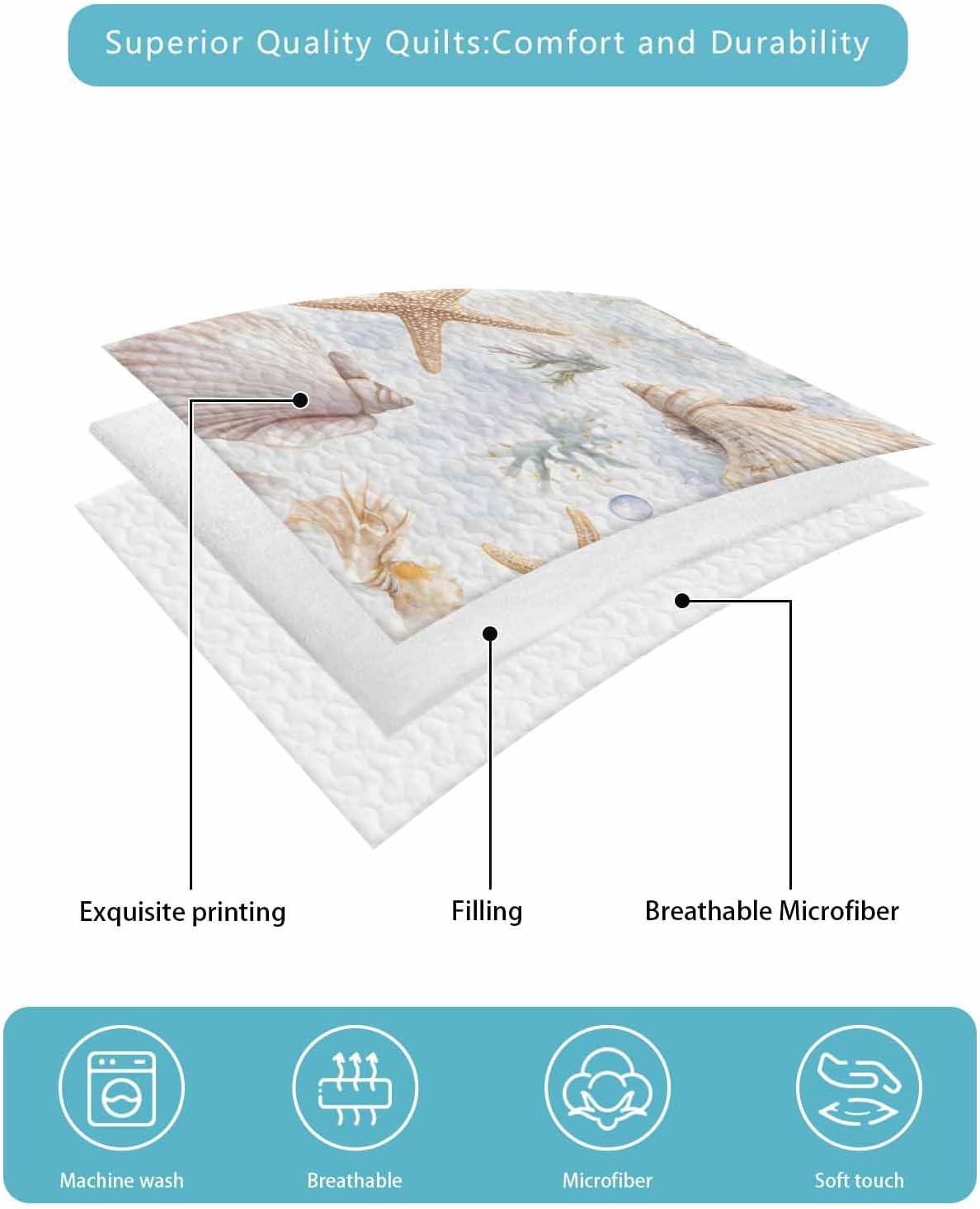 TocaHome Summer Quilt Twin XL 68x98 Inch Set with 2 Pillowcases