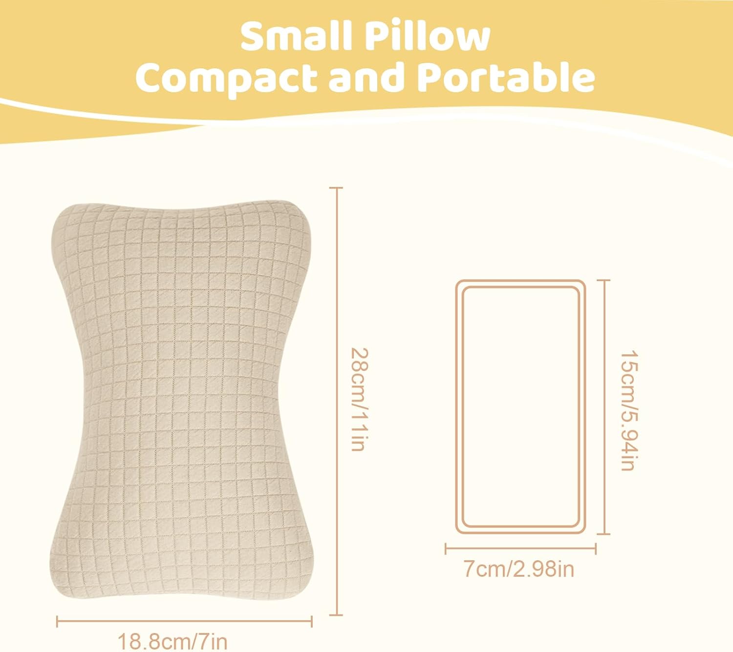 vocheer 11x7in Mini Travel Pillow Cotton Removable Cover Machine Washable Dark Beige-1PC
