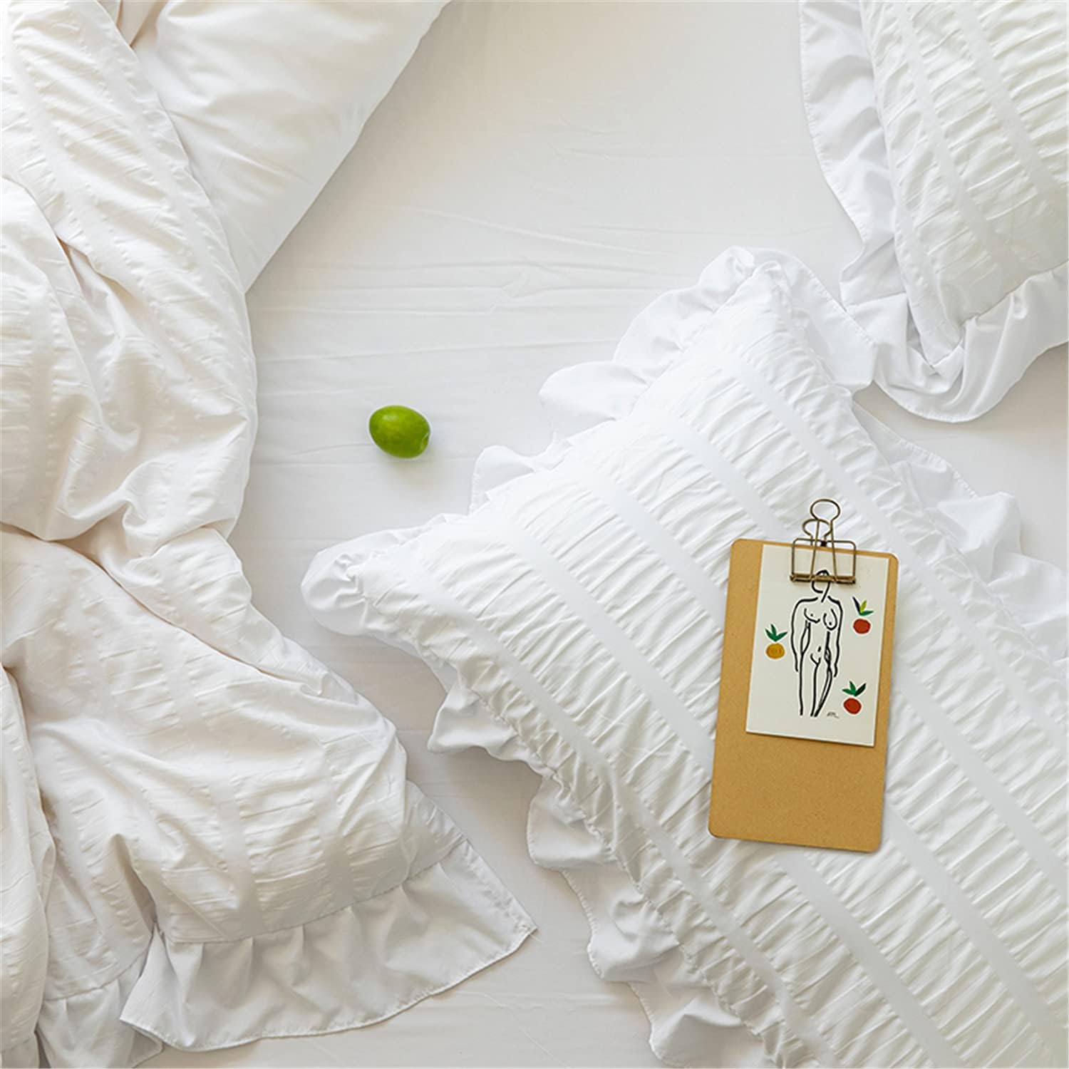 White Ruffled Duvet Cover Set 3 Piece Queen Seersucker Textured Stripe