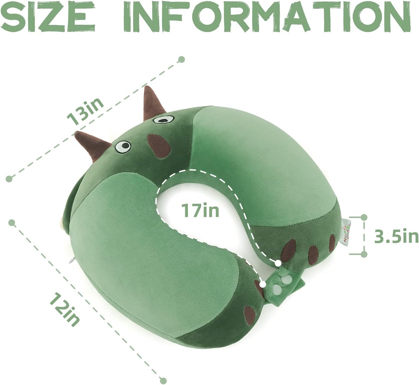 Niuniu Daddy Kids Travel Pillow - Green Dinosaur Design for Boys and Girls