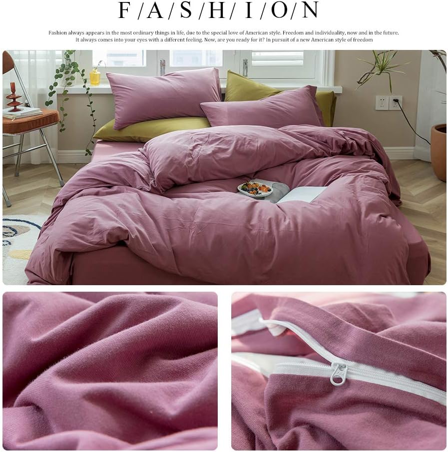 AMWAN Solid Purple Duvet Cover Set Queen Size