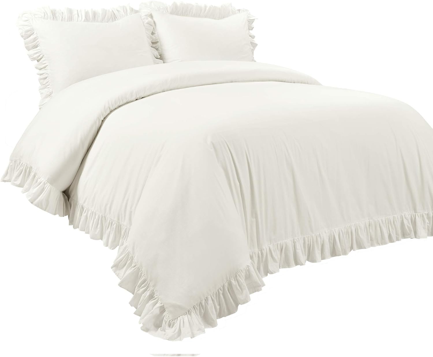 Lush Decor Reyna Ruffle Duvet Cover Set Queen White
