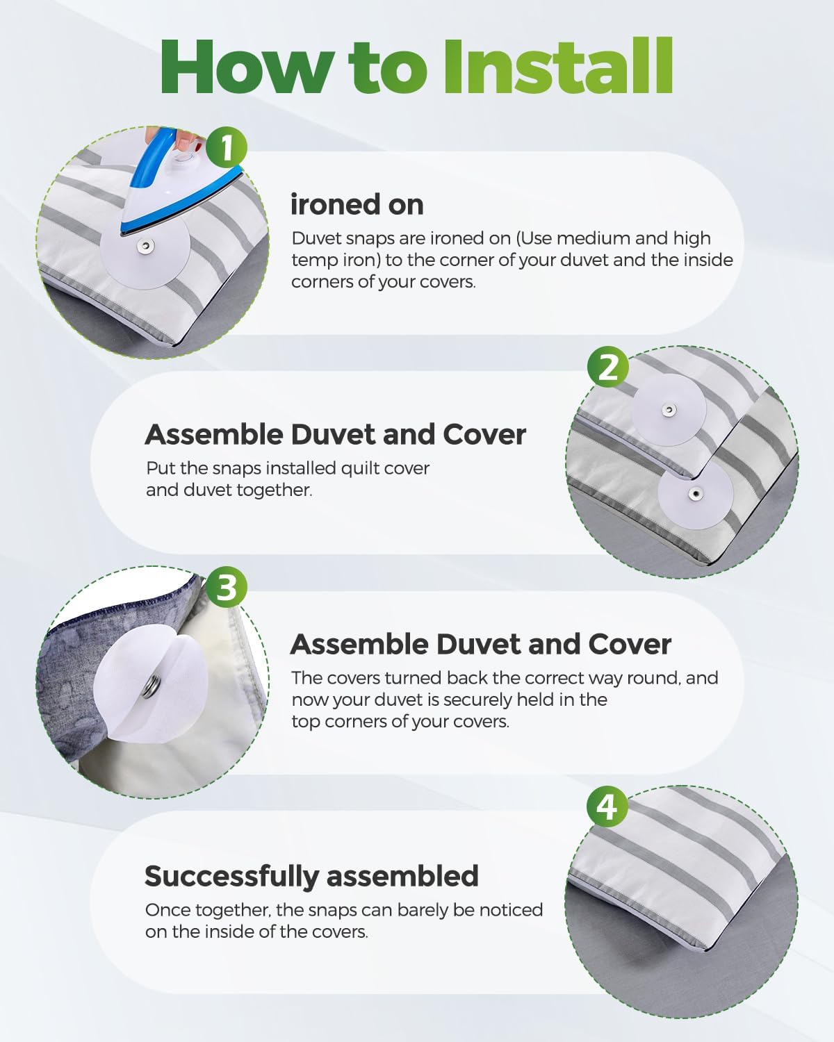 20 Pcs Duvet Snaps - Secure Comforter Covers - Iron On Fasteners