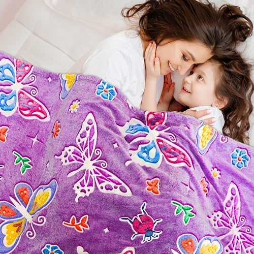 Glow in the Dark Butterfly Blanket for Girls and Kids