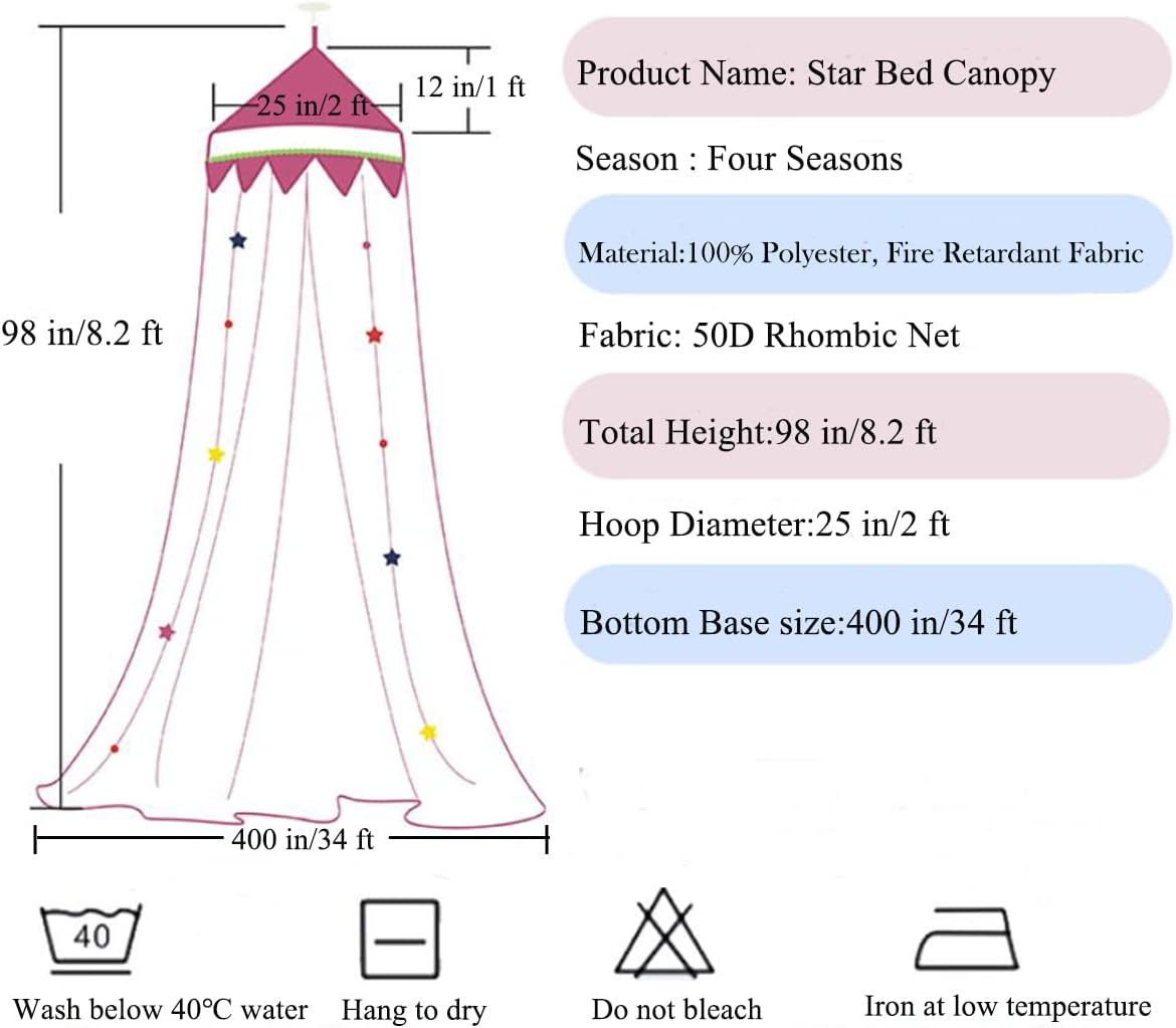 Gold Star Princess Bed Canopy with Lights for Kids