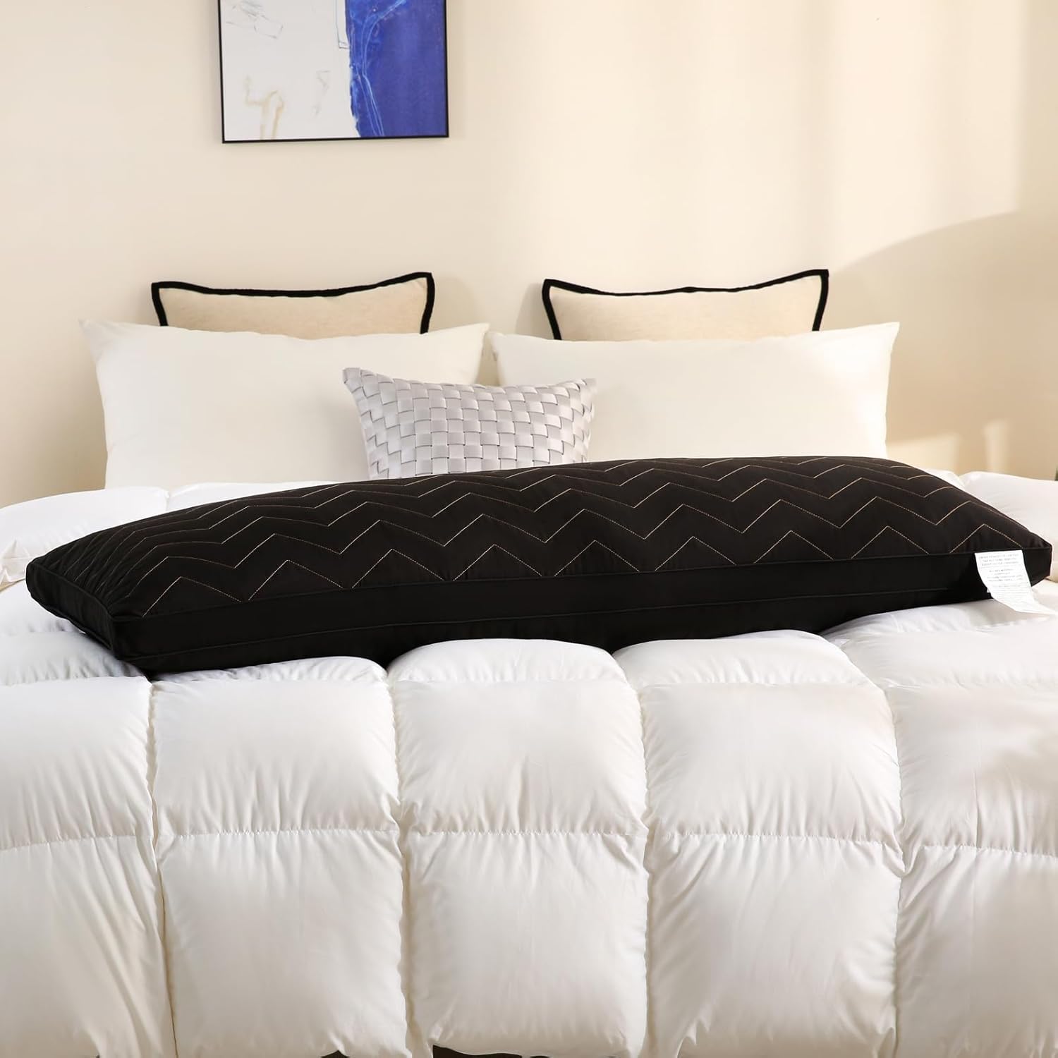 DOWNCOOL Quilted Memory Foam Body Pillow - 20x54 Inch Black