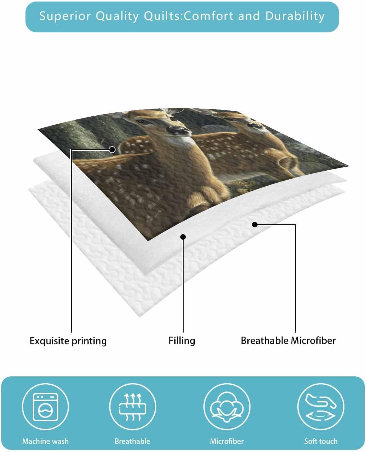 Stongaro Forest Deer Twin XL Quilt Set 3 Piece