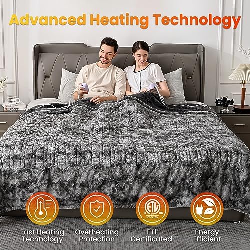 WOOMER Heated Blanket King Size with Faux Fur Sherpa