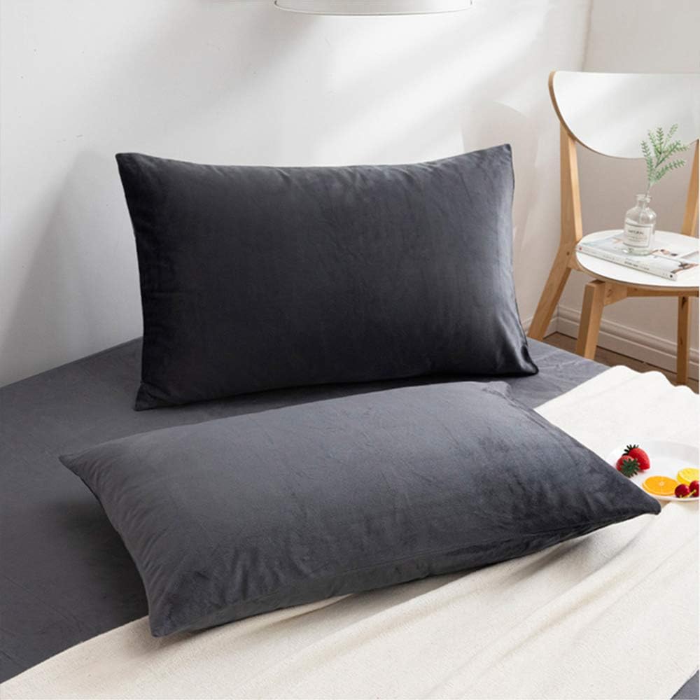 NTBAY Velvet Pillowcases 2 Pack 20x30 Inches Charcoal Grey