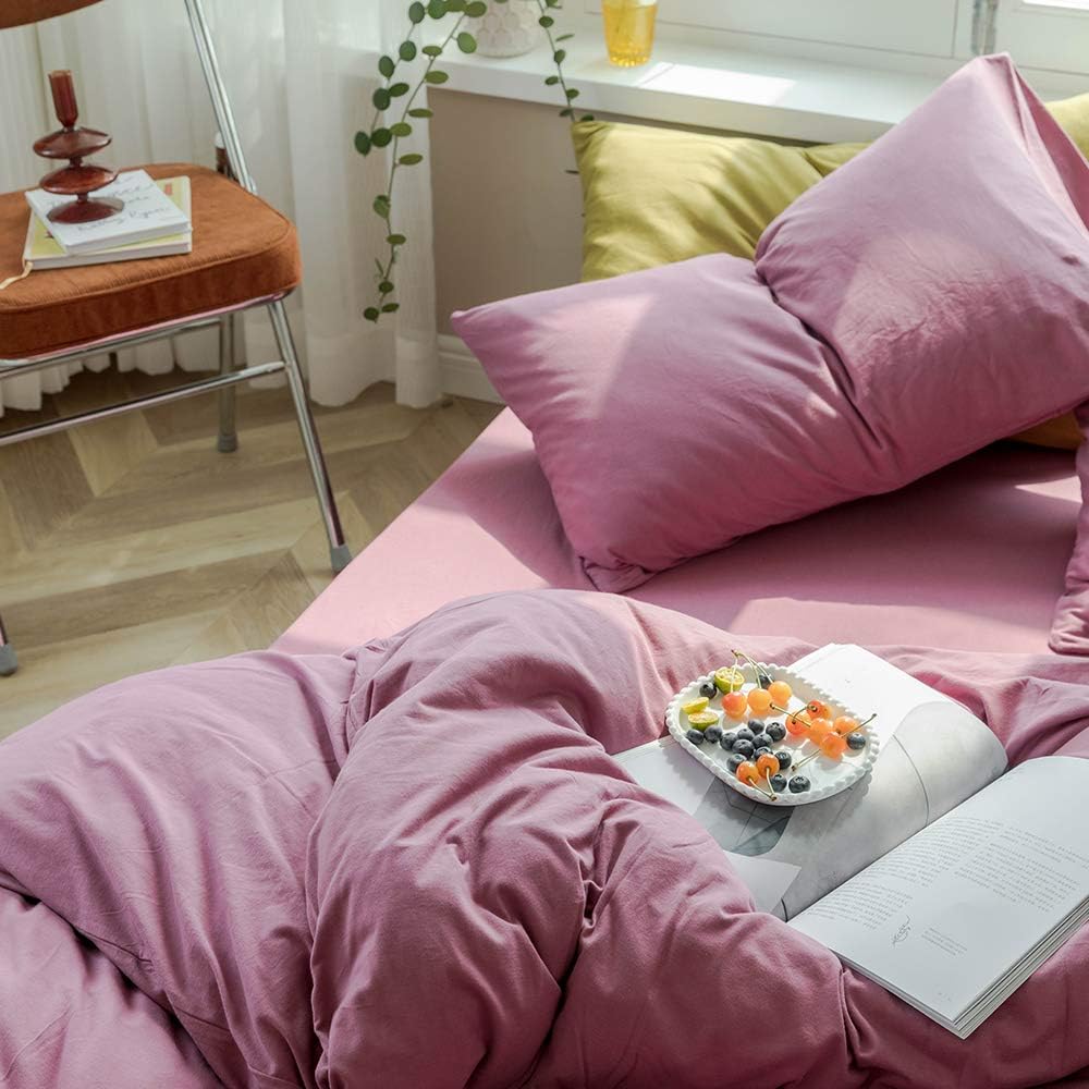 AMWAN Solid Purple Duvet Cover Set Queen Size