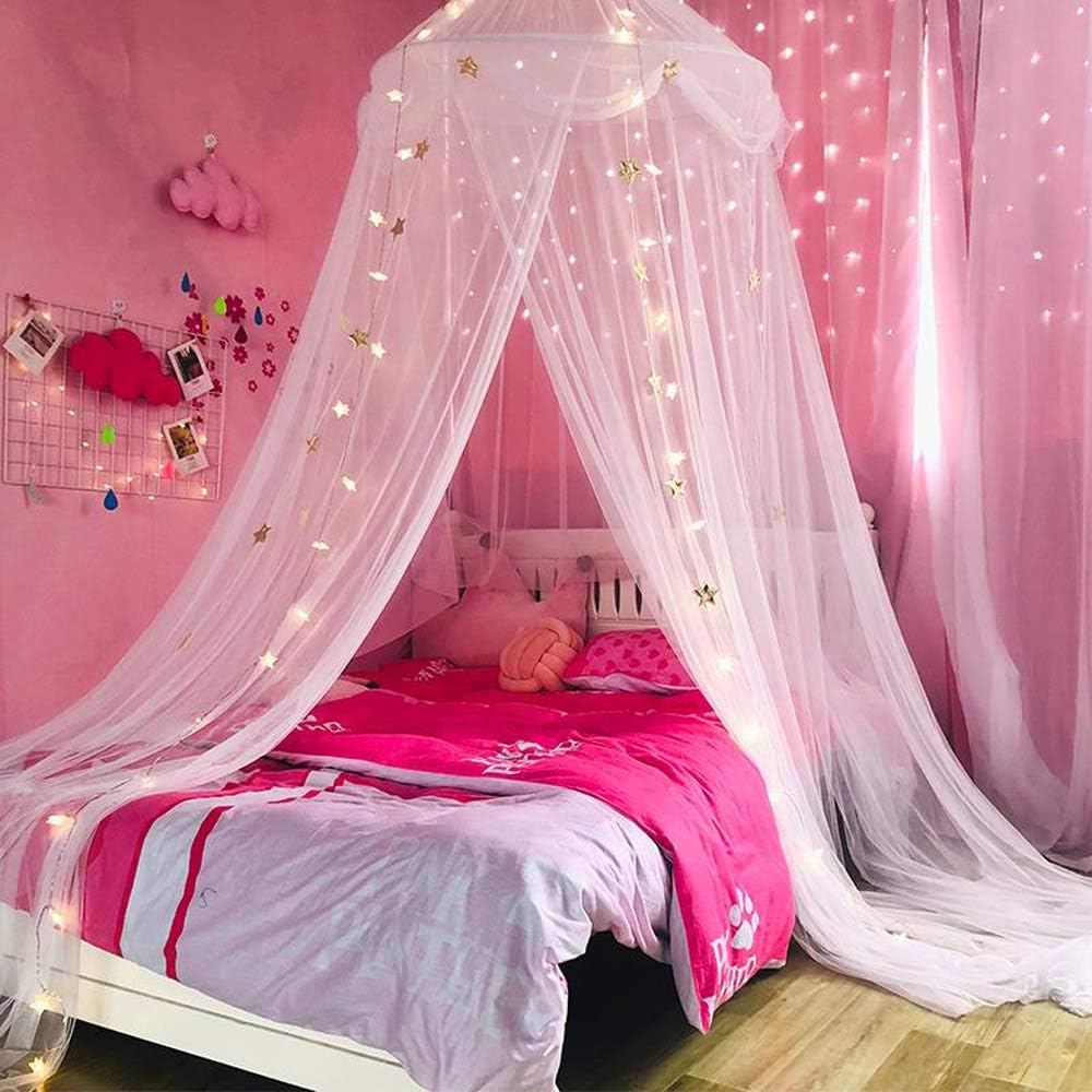 Gold Star Princess Bed Canopy with Lights for Kids