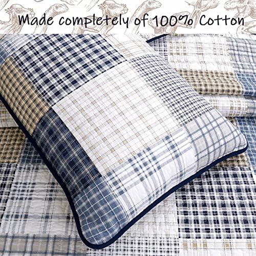 Cozy Line Benjamin Dinosaur Plaid Quilt Set Twin 2 Piece