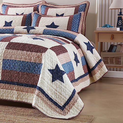VISIMISI Cotton Bedding Quilt Set 3 Pieces Reversible Star Pattern