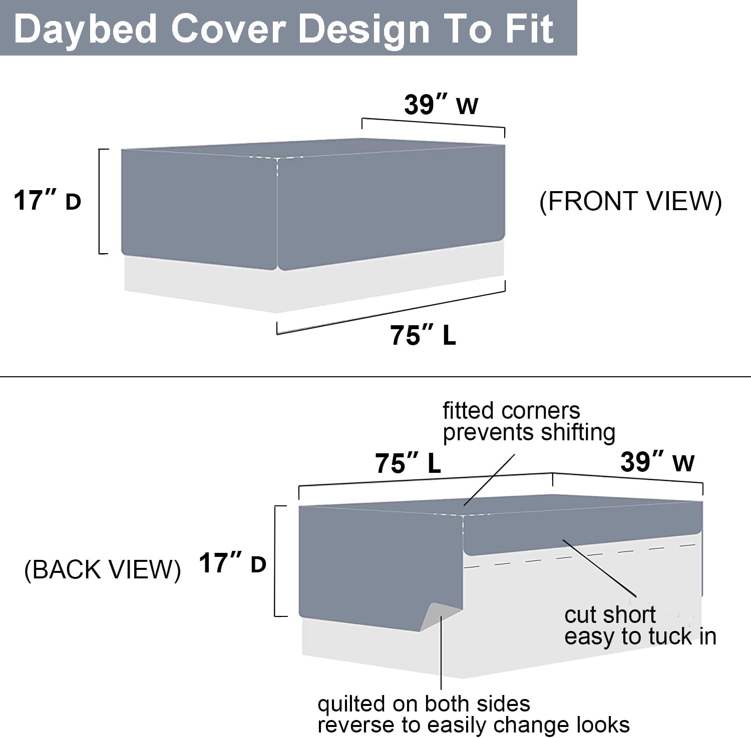 Hailea Twin Daybed Cover Set with Reversible Design