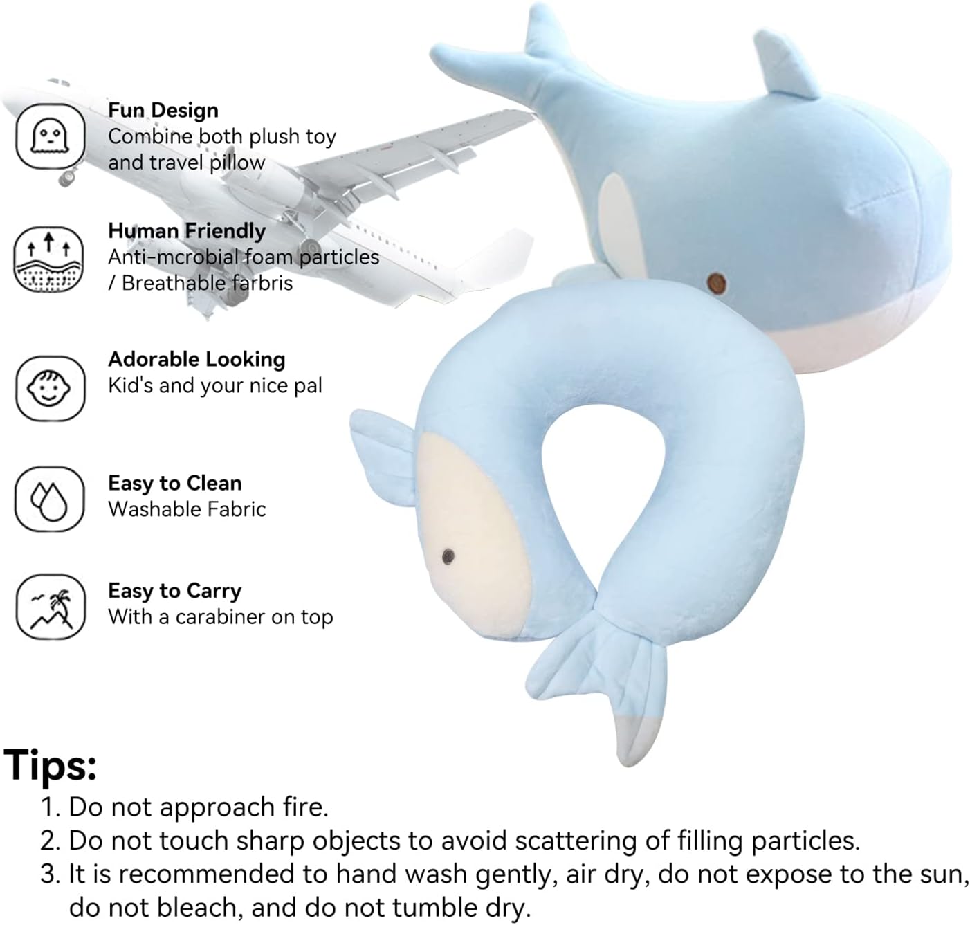 Blue Whale Kids Travel Pillow - 2-in-1 Deformable Neck Support