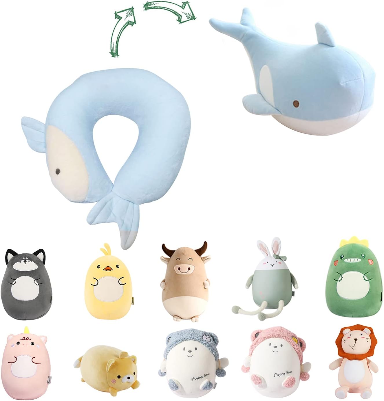 Blue Whale Kids Travel Pillow - 2-in-1 Deformable Neck Support