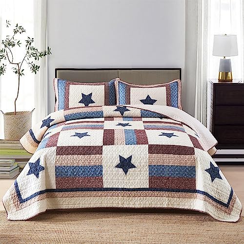 VISIMISI Cotton Bedding Quilt Set 3 Pieces Reversible Star Pattern