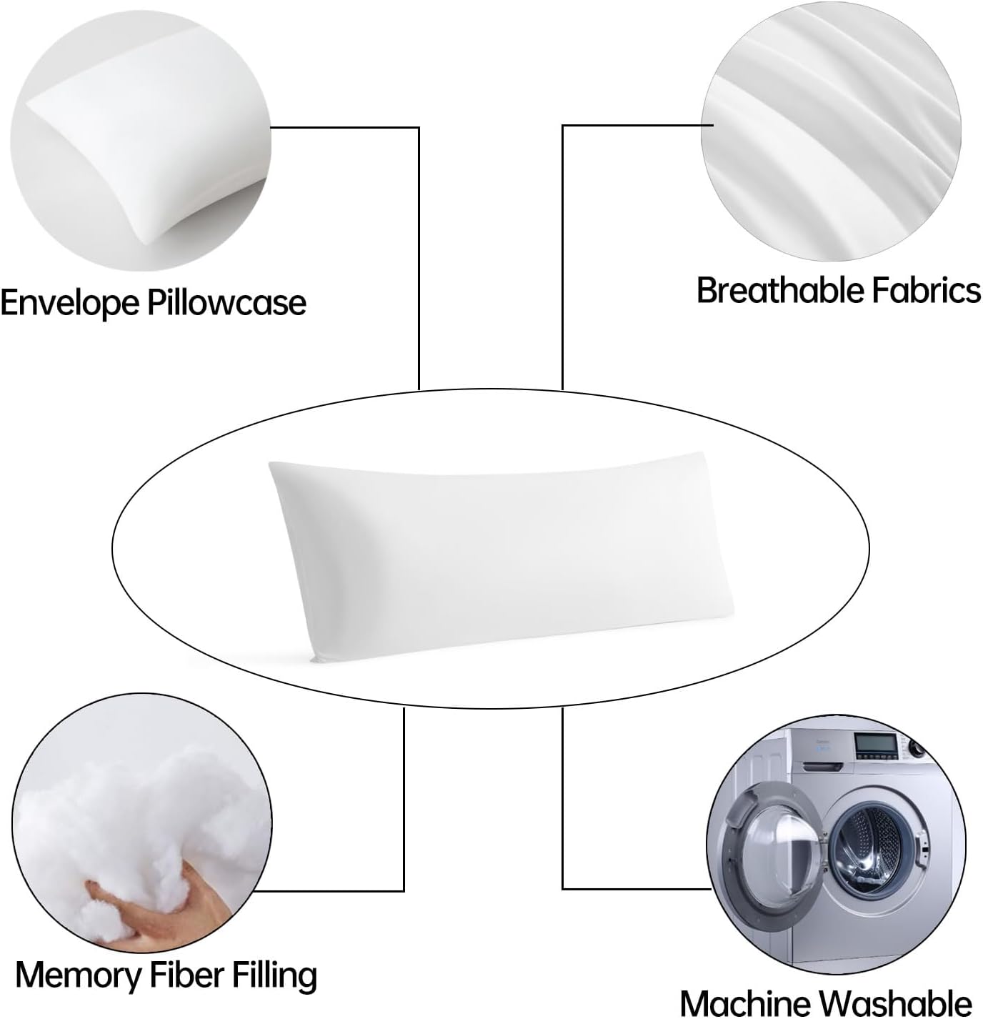 BedTreat Full Body Pillow Insert - 20 X 54 White
