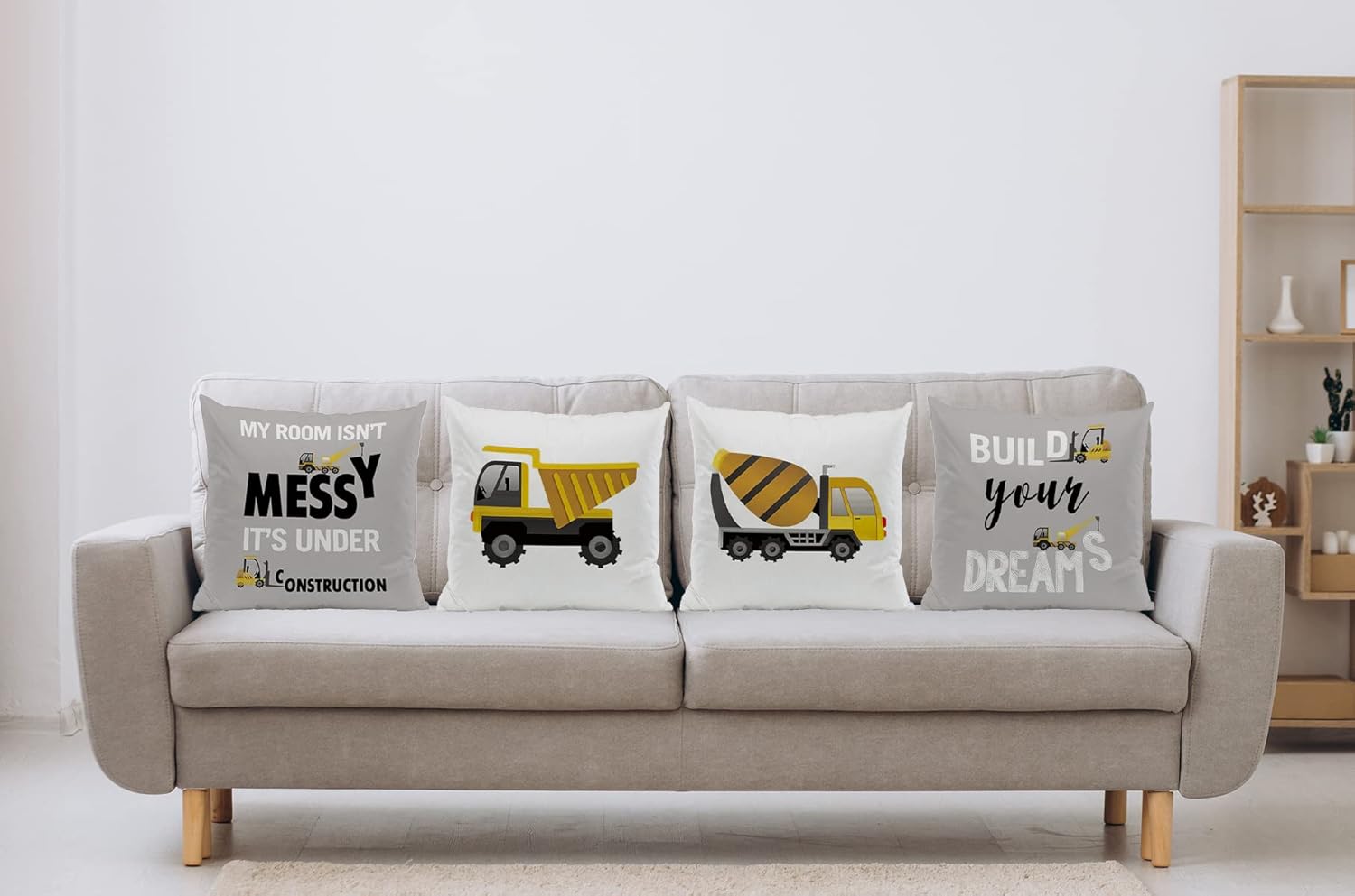 Construction Truck Kids Pillow Covers Set of 4