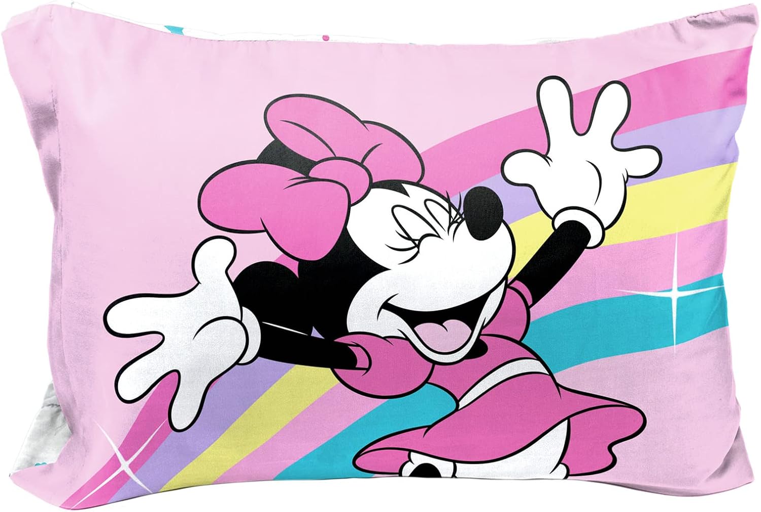 Jay Franco Disney Minnie Mouse Rainbow Stripe Pillowcase - Reversible Kids Bedding