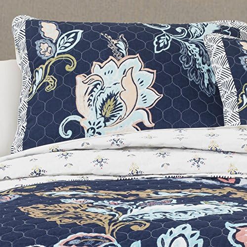 Lush Decor Aster Reversible Quilt Set Navy FullQueen