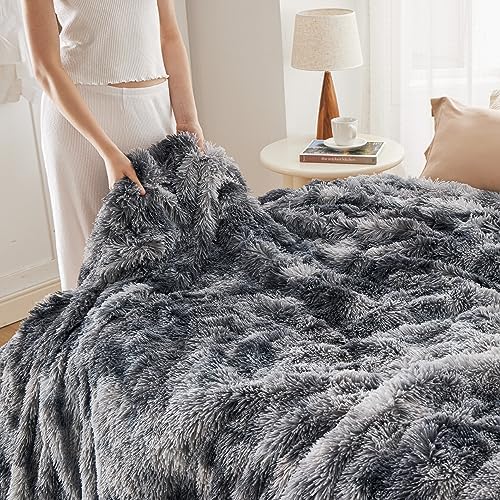 Bedsure Fuzzy Sherpa Faux Fur Twin Blanket Tie Dye Grey Cozy Gift