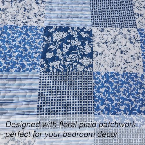 Mybedsoul Blue Plaid Quilt Set California King