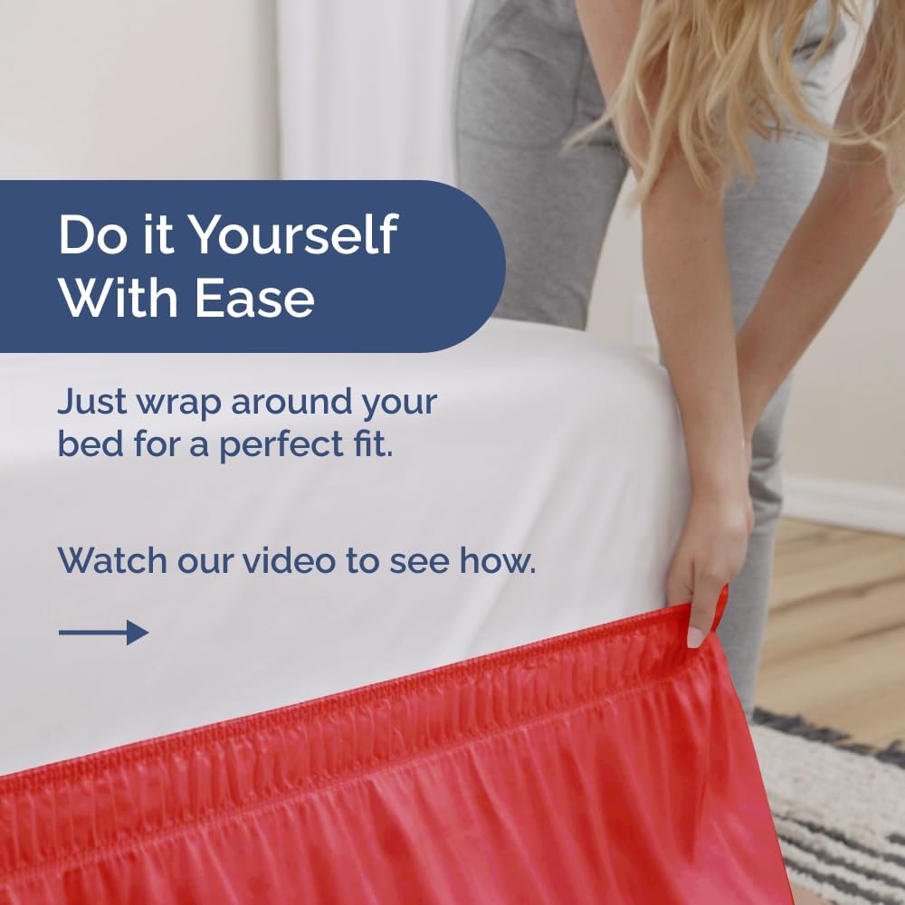 CGK Unlimited Wrap Around Dust Ruffle Bed Skirt 2 Pillowcases Bundle - Red