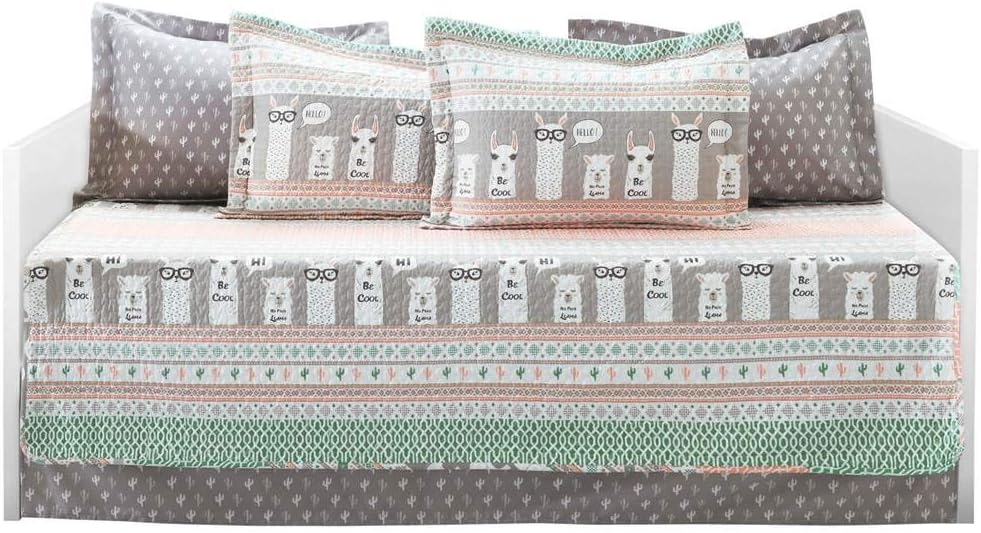 Lush Decor 6-Piece Pink-and-Turquoise Llama Daybed Set
